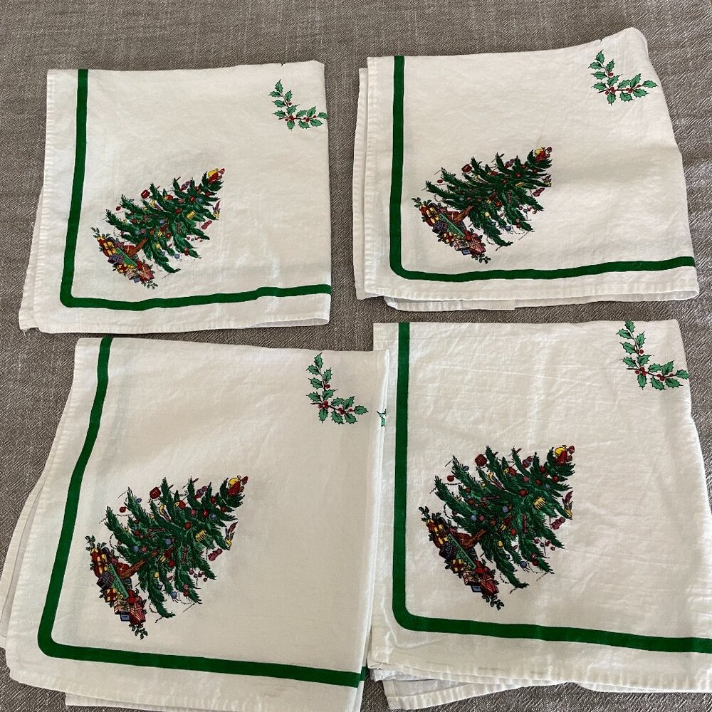 Spode Christmas Tree Cotton Napkins - Made in England - Set Of 4 16" x 16"